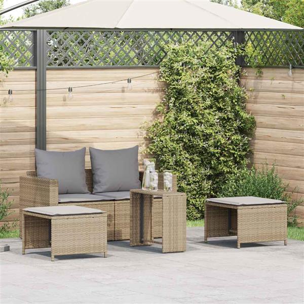 Grote foto vidaxl 5 delige tuinbankstel met kussens stapelbaar beige poly rattan tuin en terras tuinmeubelen