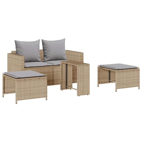 Grote foto vidaxl 5 delige tuinbankstel met kussens stapelbaar beige poly rattan tuin en terras tuinmeubelen