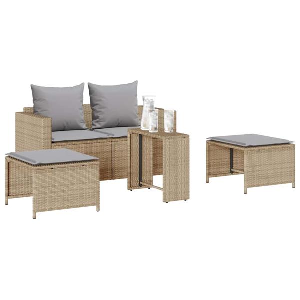 Grote foto vidaxl 5 delige tuinbankstel met kussens stapelbaar beige poly rattan tuin en terras tuinmeubelen