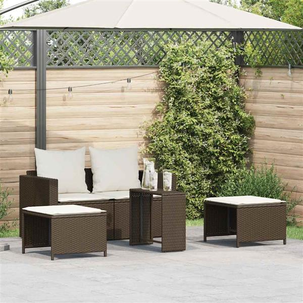 Grote foto vidaxl 5 delige tuinbankstel met kussens stapelbaar poly rattan bruin tuin en terras tuinmeubelen