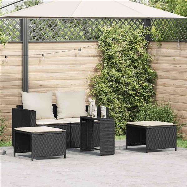 Grote foto vidaxl 5 delige tuinbankstel met kussens stapelbaar poly rattan zwart tuin en terras tuinmeubelen
