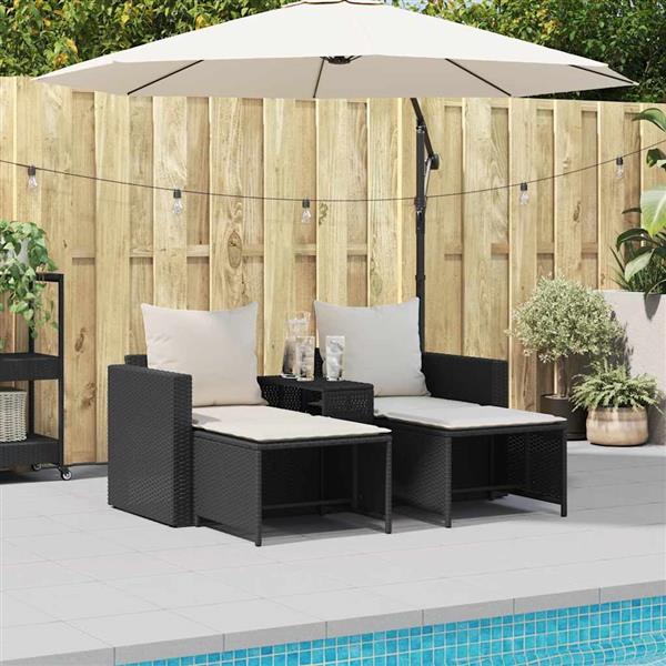 Grote foto vidaxl 5 delige tuinbankstel met kussens stapelbaar poly rattan zwart tuin en terras tuinmeubelen