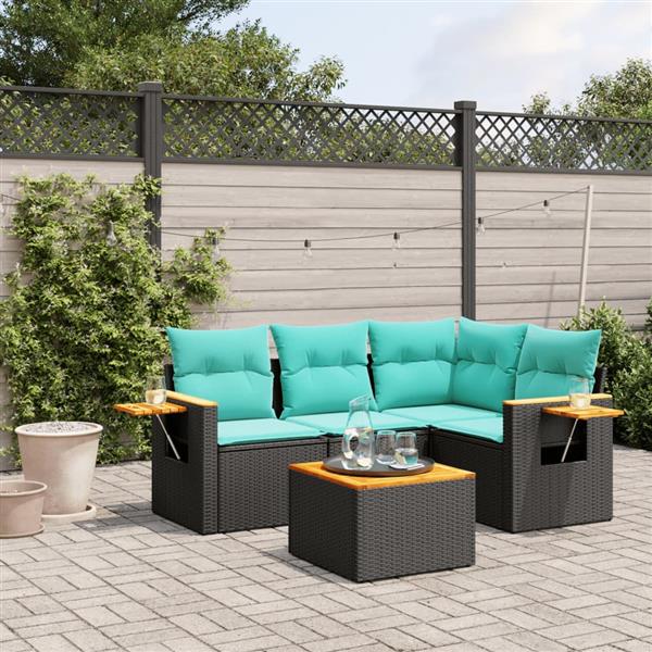 Grote foto vidaxl 5 delige loungeset met kussens poly rattan zwart tuin en terras tuinmeubelen