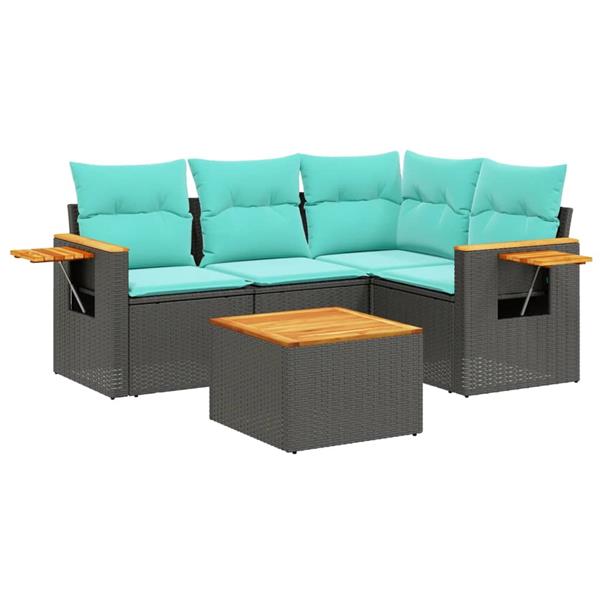 Grote foto vidaxl 5 delige loungeset met kussens poly rattan zwart tuin en terras tuinmeubelen