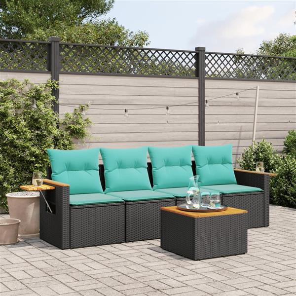 Grote foto vidaxl 5 delige loungeset met kussens poly rattan zwart tuin en terras tuinmeubelen