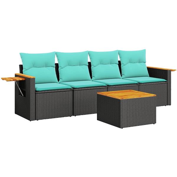 Grote foto vidaxl 5 delige loungeset met kussens poly rattan zwart tuin en terras tuinmeubelen