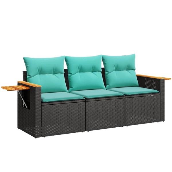 Grote foto vidaxl 3 delige loungeset met kussens poly rattan zwart tuin en terras tuinmeubelen