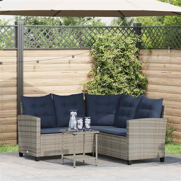 Grote foto vidaxl tuinbank met tafel en kussens l vormig poly rattan grijs tuin en terras tuinmeubelen