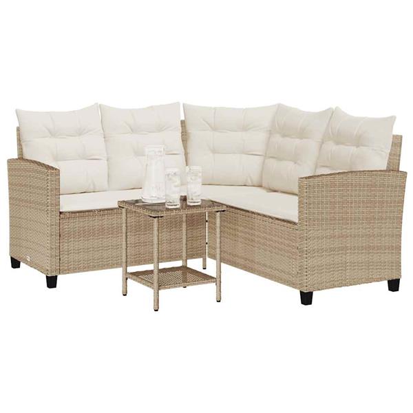 Grote foto vidaxl tuinbank met tafel en kussens l vormig beige poly rattan tuin en terras tuinmeubelen