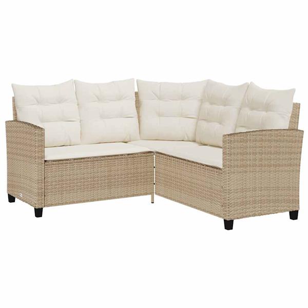 Grote foto vidaxl tuinbank met tafel en kussens l vormig beige poly rattan tuin en terras tuinmeubelen
