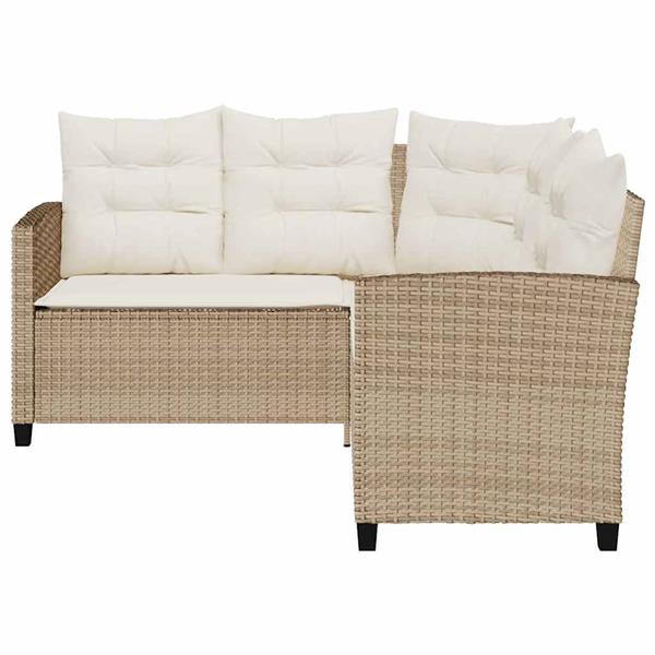 Grote foto vidaxl tuinbank met tafel en kussens l vormig beige poly rattan tuin en terras tuinmeubelen