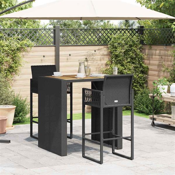 Grote foto vidaxl 3 delige tuinbarset zonder kussens poly rattan acacia zwart tuin en terras tuinmeubelen