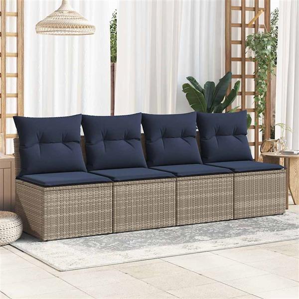 Grote foto vidaxl 2 delige loungeset met kussens poly rattan acacia grijs tuin en terras tuinmeubelen