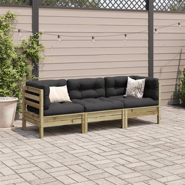 Grote foto vidaxl 3 delige loungeset met kussens ge mpregneerd grenenhout tuin en terras tuinmeubelen