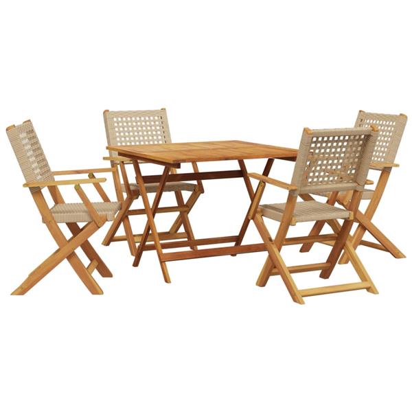 Grote foto vidaxl 5 delige tuinset poly rattan en massief hout beige tuin en terras tuinmeubelen