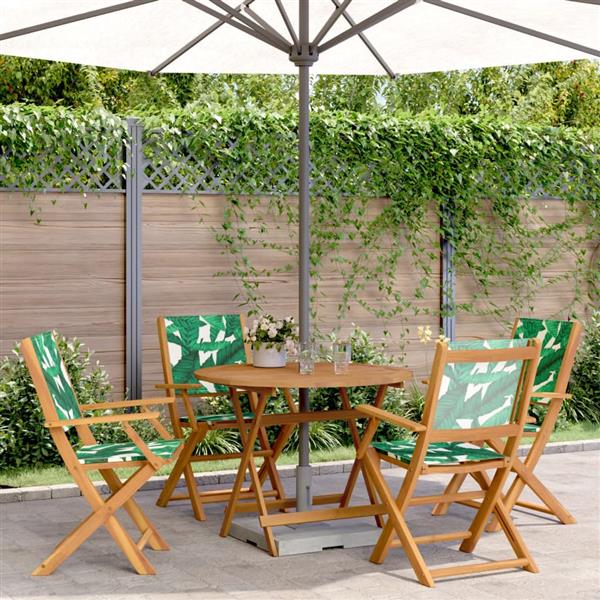 Grote foto vidaxl 5 delige tuinset bladpatroon stof en massief hout tuin en terras tuinmeubelen