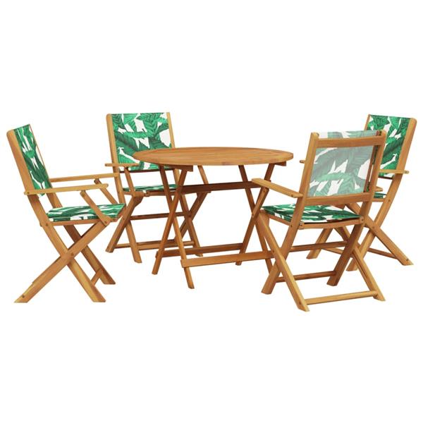 Grote foto vidaxl 5 delige tuinset bladpatroon stof en massief hout tuin en terras tuinmeubelen