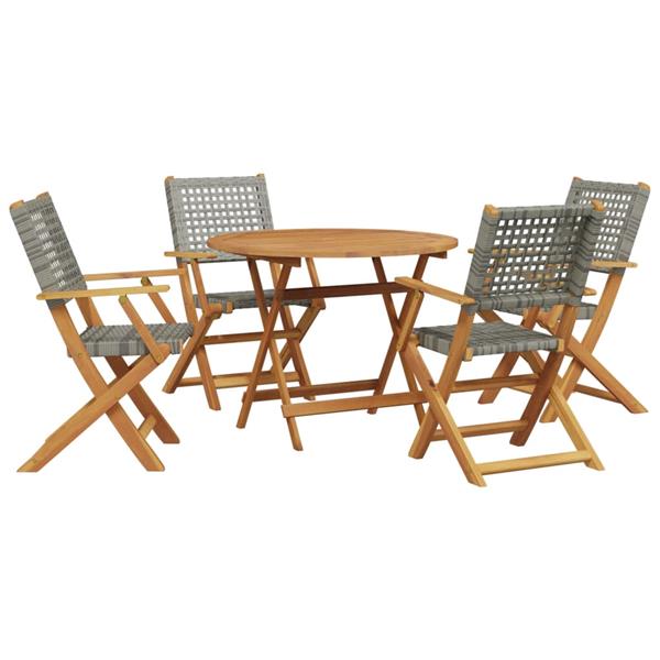 Grote foto vidaxl 5 delige tuinset poly rattan en massief hout grijs tuin en terras tuinmeubelen