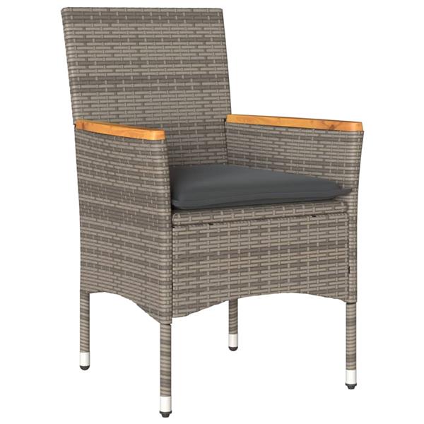 Grote foto vidaxl 3 delige bistroset met kussens poly rattan en glas grijs tuin en terras tuinmeubelen