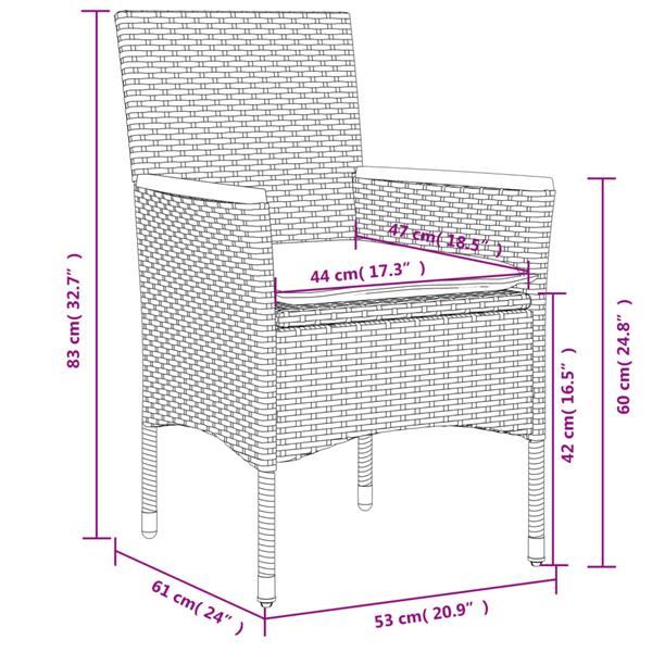 Grote foto vidaxl 3 delige bistroset met kussens poly rattan en glas grijs tuin en terras tuinmeubelen