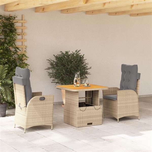 Grote foto vidaxl 3 delige tuinset met kussens poly rattan beige tuin en terras tuinmeubelen