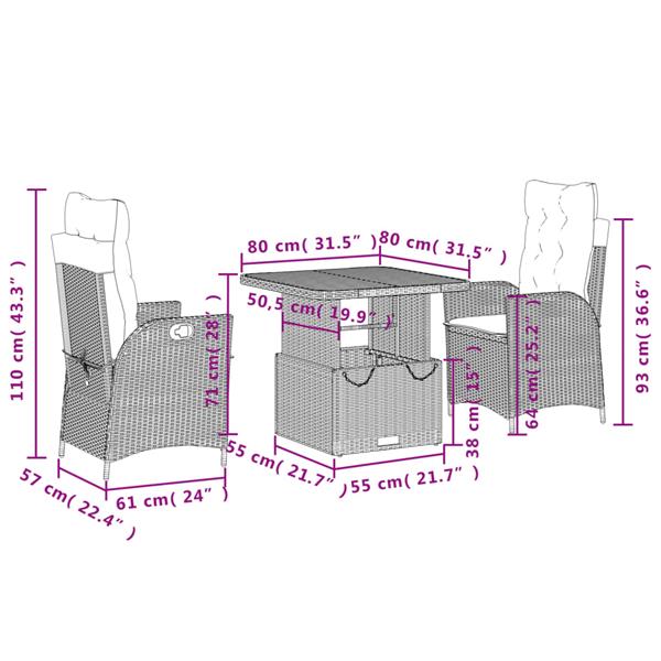 Grote foto vidaxl 3 delige tuinset met kussens poly rattan beige tuin en terras tuinmeubelen
