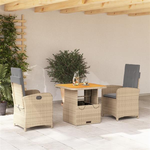 Grote foto vidaxl 3 delige tuinset met kussens poly rattan beige tuin en terras tuinmeubelen