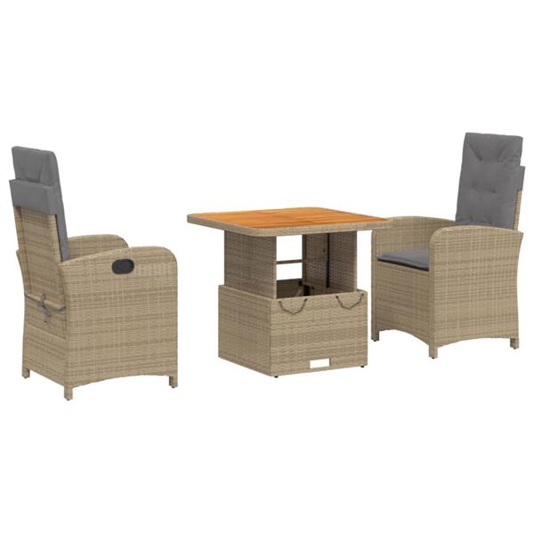 Grote foto vidaxl 3 delige tuinset met kussens poly rattan beige tuin en terras tuinmeubelen