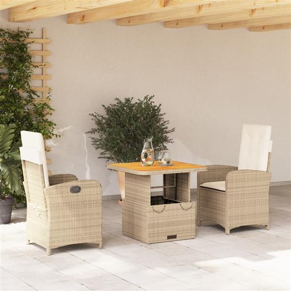 Grote foto vidaxl 3 delige tuinset met kussens poly rattan beige tuin en terras tuinmeubelen