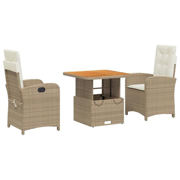 Grote foto vidaxl 3 delige tuinset met kussens poly rattan beige tuin en terras tuinmeubelen