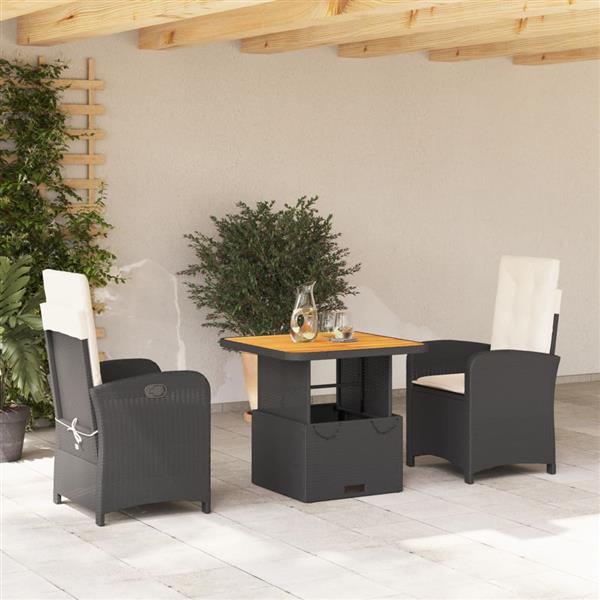 Grote foto vidaxl 3 delige tuinset met kussens poly rattan zwart tuin en terras tuinmeubelen