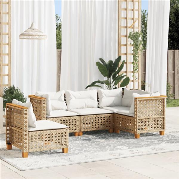 Grote foto vidaxl 5 delige loungeset met kussens poly rattan beige tuin en terras tuinmeubelen