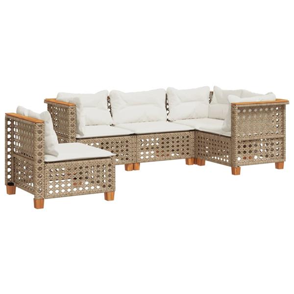 Grote foto vidaxl 5 delige loungeset met kussens poly rattan beige tuin en terras tuinmeubelen