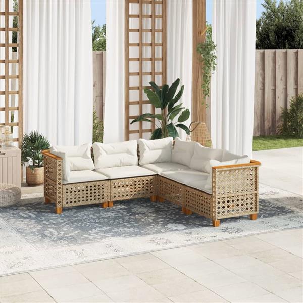 Grote foto vidaxl 5 delige loungeset met kussens poly rattan beige tuin en terras tuinmeubelen