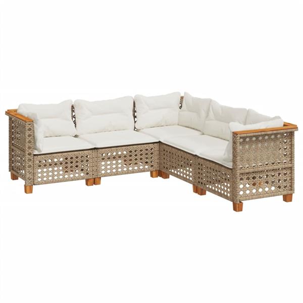 Grote foto vidaxl 5 delige loungeset met kussens poly rattan beige tuin en terras tuinmeubelen
