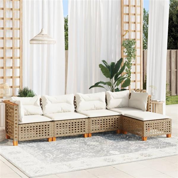 Grote foto vidaxl 5 delige loungeset met kussens poly rattan beige tuin en terras tuinmeubelen