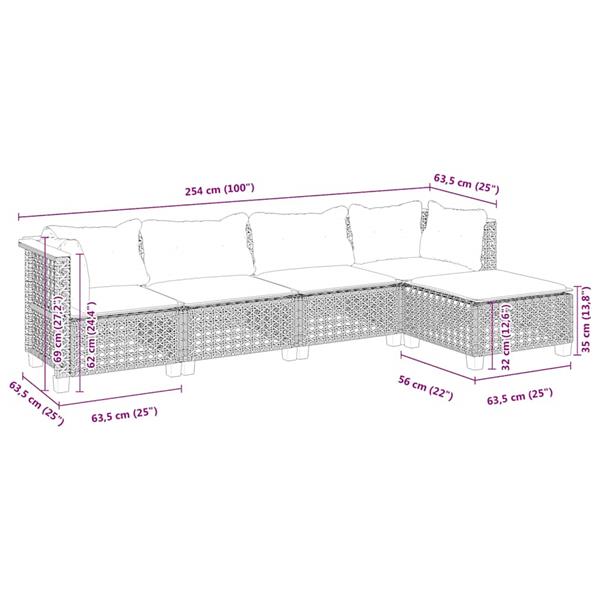 Grote foto vidaxl 5 delige loungeset met kussens poly rattan beige tuin en terras tuinmeubelen