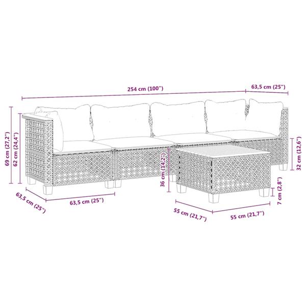 Grote foto vidaxl 5 delige loungeset met kussens poly rattan beige tuin en terras tuinmeubelen