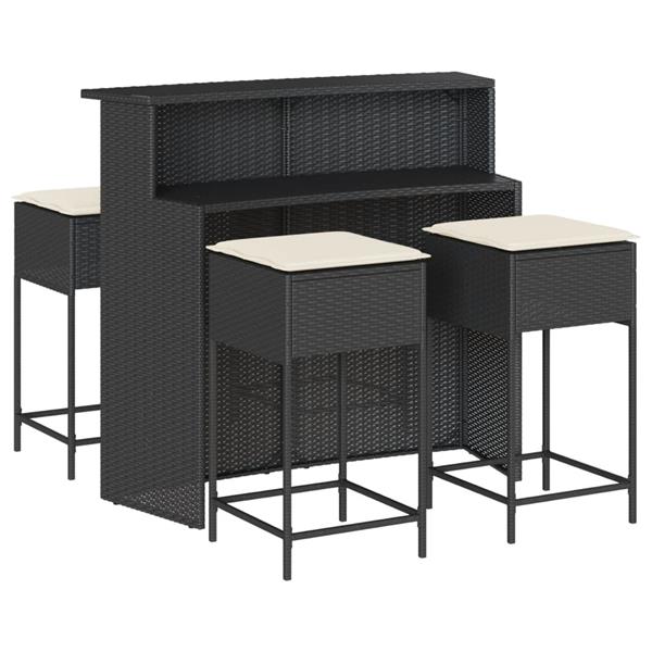 Grote foto vidaxl 5 delige tuinbarset met kussens poly rattan zwart tuin en terras tuinmeubelen