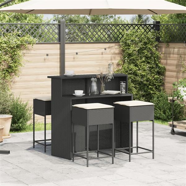 Grote foto vidaxl 5 delige tuinbarset met kussens poly rattan zwart tuin en terras tuinmeubelen