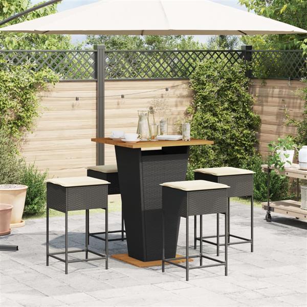 Grote foto vidaxl 5 delige tuinbarset met kussens poly rattan zwart tuin en terras tuinmeubelen