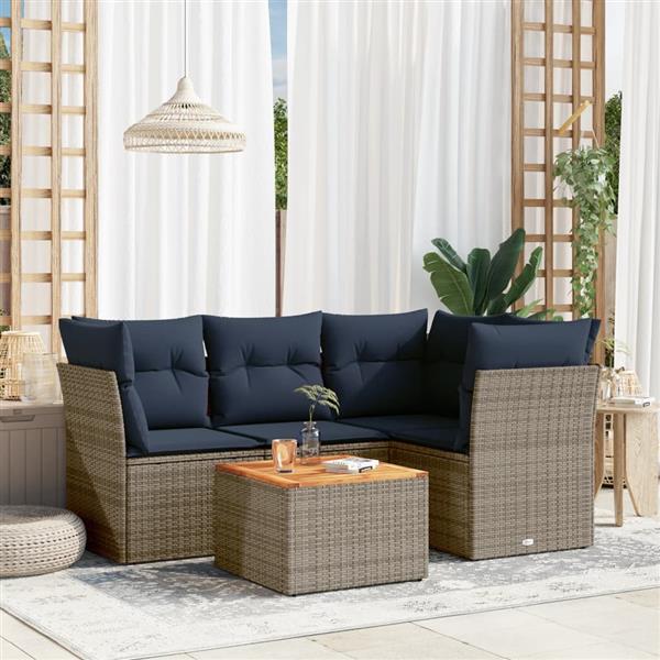 Grote foto vidaxl 5 delige loungeset met kussens poly rattan grijs tuin en terras tuinmeubelen