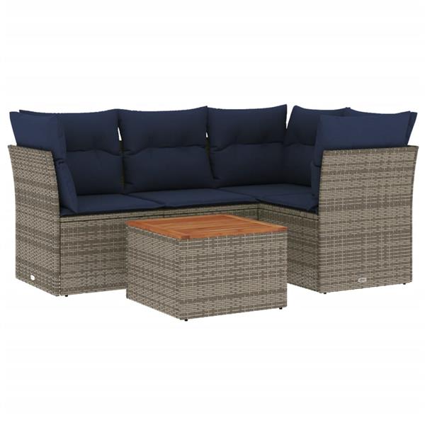 Grote foto vidaxl 5 delige loungeset met kussens poly rattan grijs tuin en terras tuinmeubelen