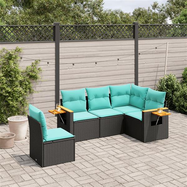Grote foto vidaxl 5 delige loungeset met kussens poly rattan zwart tuin en terras tuinmeubelen