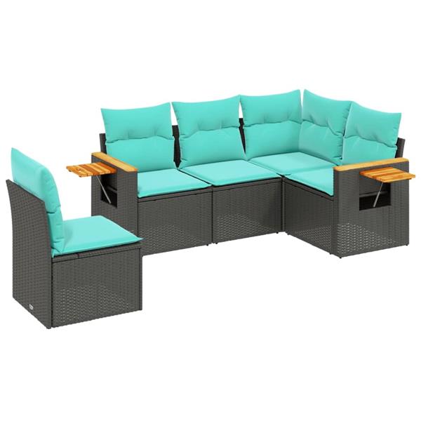 Grote foto vidaxl 5 delige loungeset met kussens poly rattan zwart tuin en terras tuinmeubelen