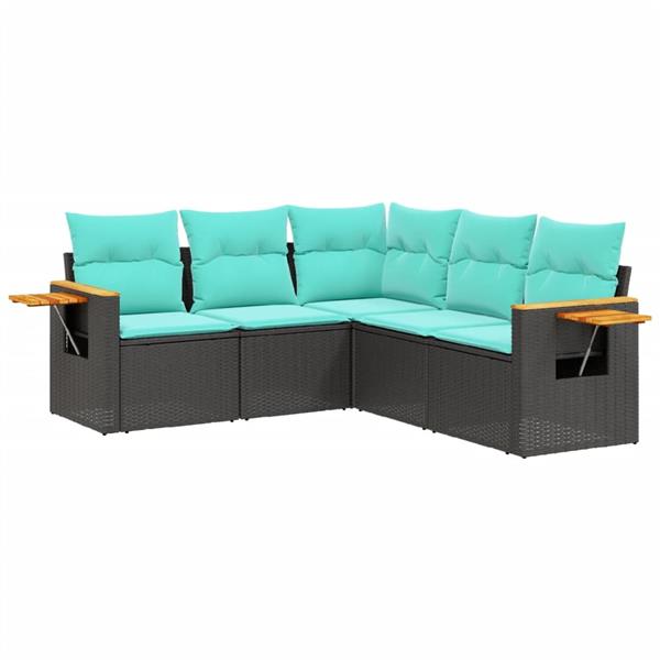 Grote foto vidaxl 5 delige loungeset met kussens poly rattan zwart tuin en terras tuinmeubelen