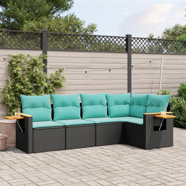 Grote foto vidaxl 5 delige loungeset met kussens poly rattan zwart tuin en terras tuinmeubelen