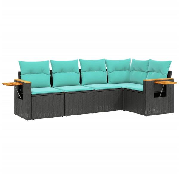Grote foto vidaxl 5 delige loungeset met kussens poly rattan zwart tuin en terras tuinmeubelen