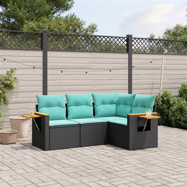 Grote foto vidaxl 4 delige loungeset met kussens poly rattan zwart tuin en terras tuinmeubelen