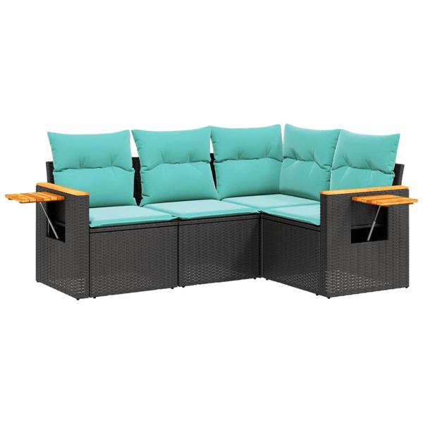 Grote foto vidaxl 4 delige loungeset met kussens poly rattan zwart tuin en terras tuinmeubelen